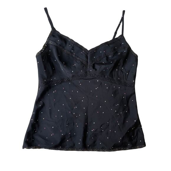 Allsaints Black Star Print Lacy Camisole Rainbow Sprinkle Stars Y2K | Medium - Picture 1 of 7